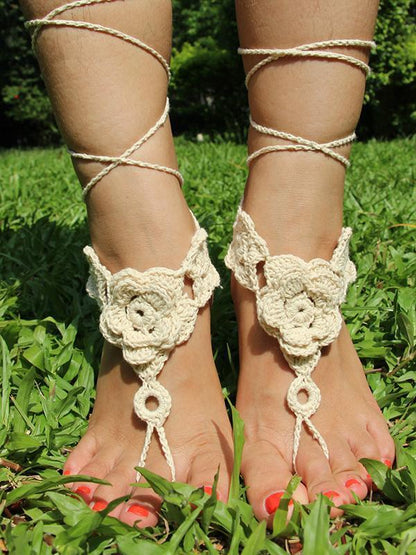 Pretty Crochet Weave Flower Footchain Accessories