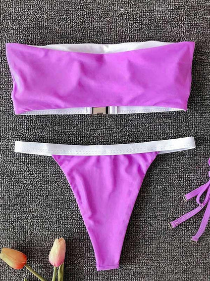 Leopard Contrast Color Bikini Swimsuit