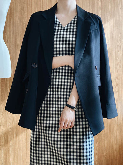 Original Plaid V-Neck Puff Sleeve Empire Midi Dress
