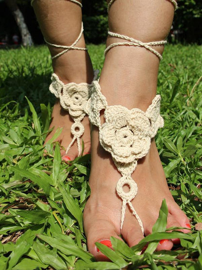 Pretty Crochet Weave Flower Footchain Accessories
