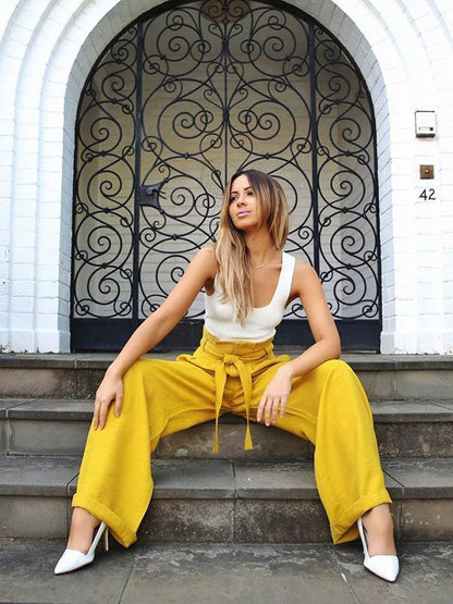 Solid Color Wide Leg Casual Pants Bottom