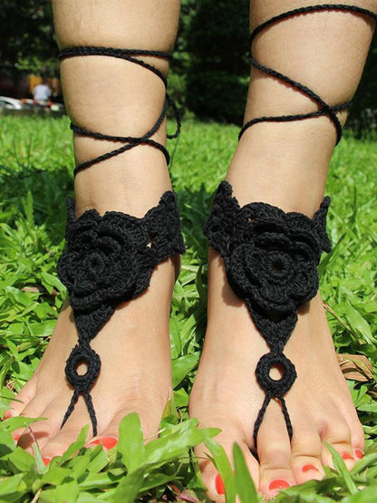 Pretty Crochet Weave Flower Footchain Accessories