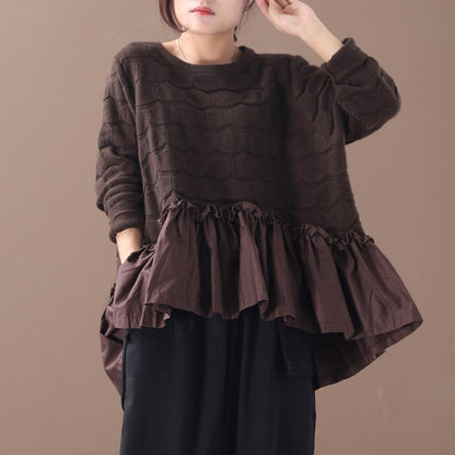 Buykud Agaric Lace Spliced Pleated Loose Blouse