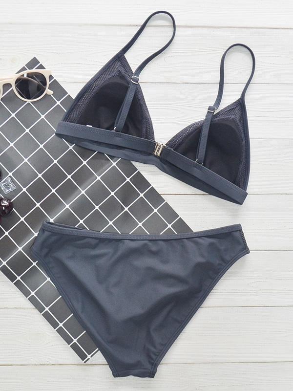 Solid Color Split-Joint Split Bikini Swimsuit