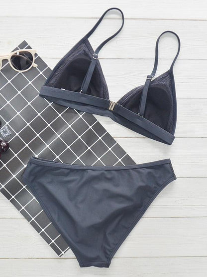 Solid Color Split-Joint Split Bikini Swimsuit