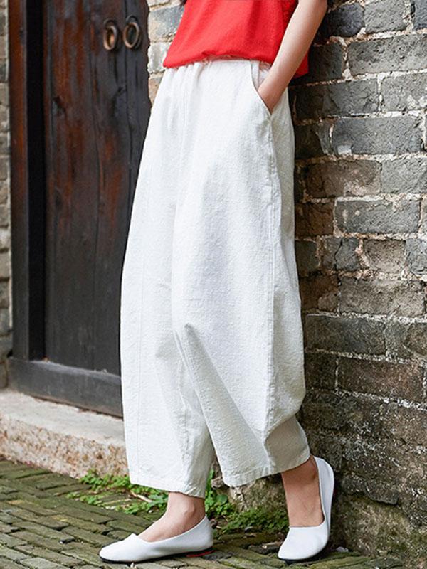 Loose  Ramie Cotton Wide-leg Pants