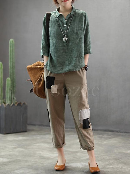 Linen Vintage Lapel Blouse