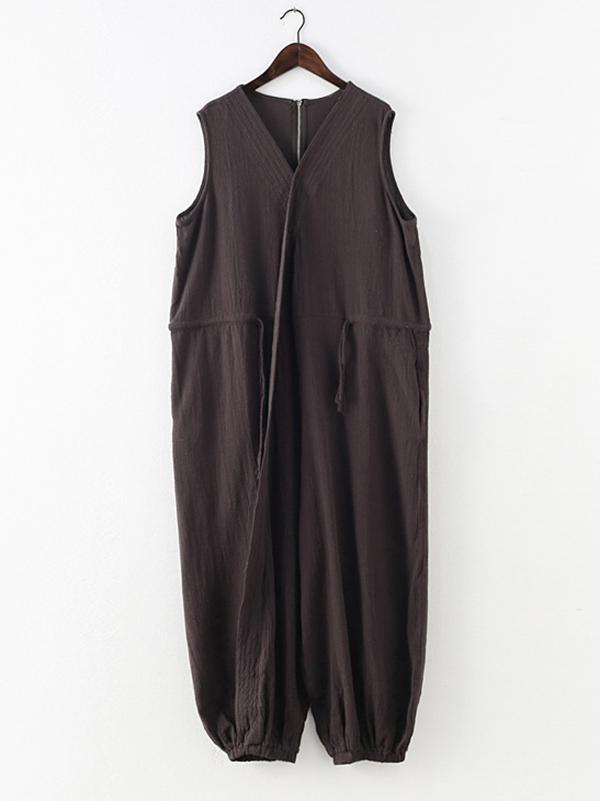 Original Solid Elasticity V-Meck Jumpsuits