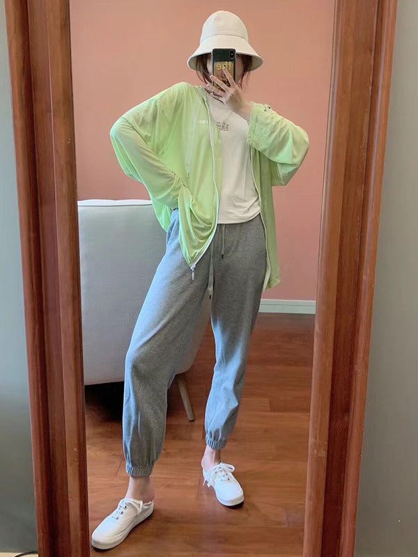 Leisure Solid Color Zipper Hooded Sun-Protection Outerwear