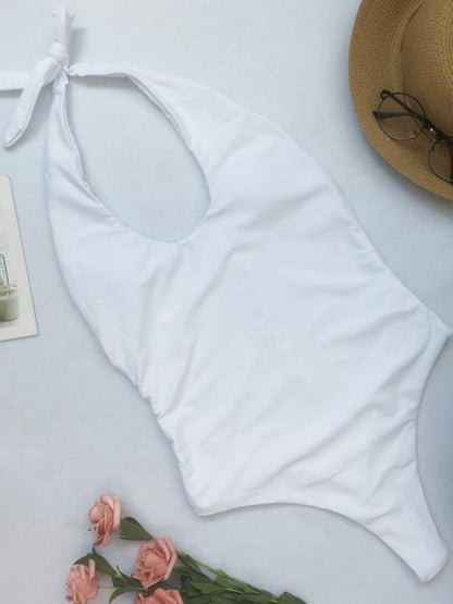 Halter-neck Backless Plain Bikinis Swimwear