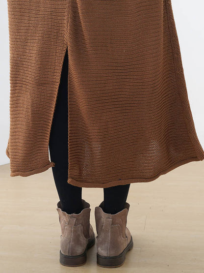 Casual Solid Color High-Neck Long Sleeves Knitted Sweater Midi Dress