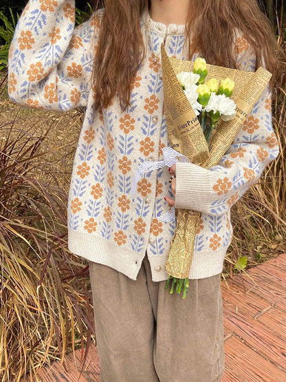 Original Buttoned Round-Neck Long Sleeves Cardigans