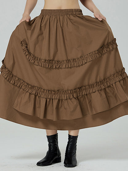 Casual Ruffled Loose Solid Color Skirts