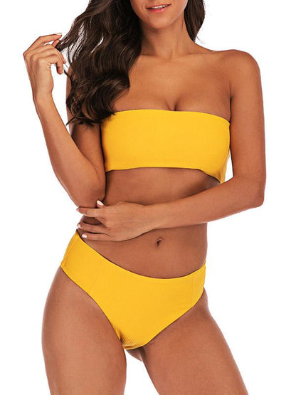 Strapless Ribbed High Waisted Bikini Swimsuit