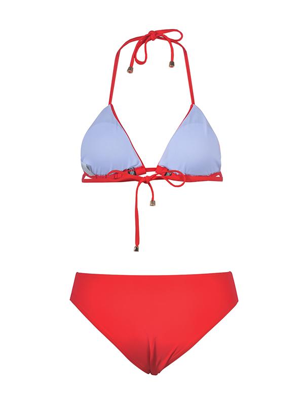 Plain Zipper Spaghetti Strap Bikini Swimsuit