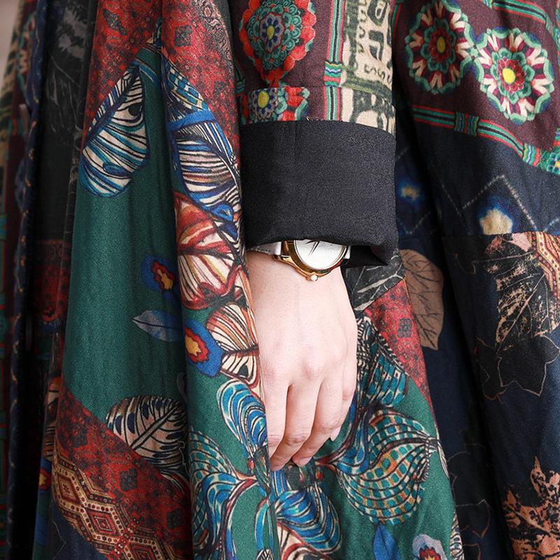 Buykud Casual Beautiful Printed Irregular Stitching Coat