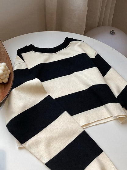 Loose Striped Short Sweatshirts
