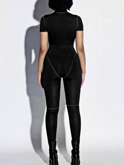 Contrast Trim Skinny Zipper Jumpsuits