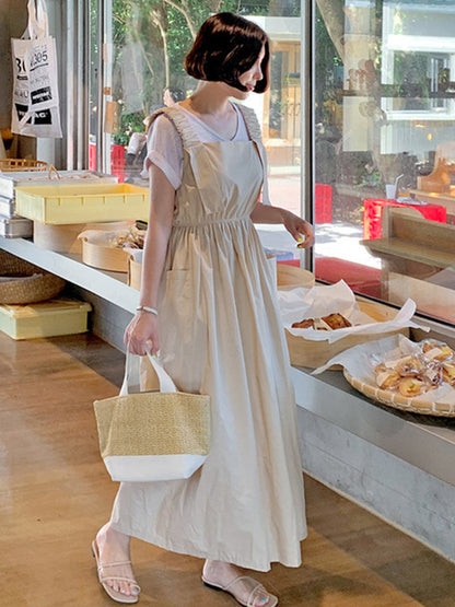 Fashion Elastic High Waisted Spaghetti-Neck Midi Dress
