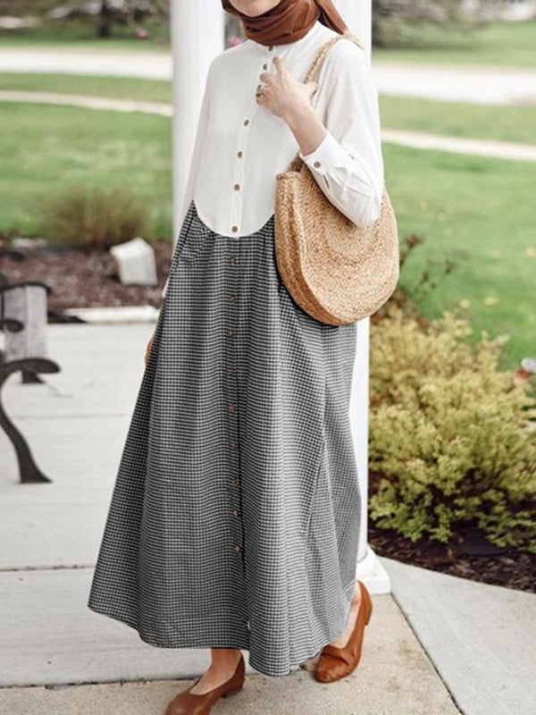 Urban Split-Joint Plaid Long Sleeves Shirt Dress