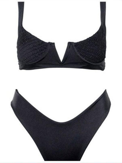 Pleated Plain Sexy Bikinis Swimwear
