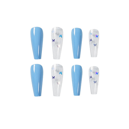 Sky blue pink laser Butterfly PRESS ON NAILS