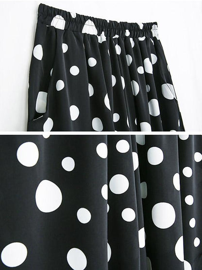 Polka-Dot Elastic Waist Wide Leg Pants