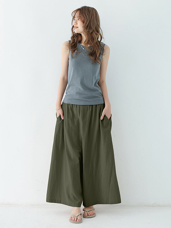 Casual 11 Colors  Solid Column Wide Leg Capri-Pants