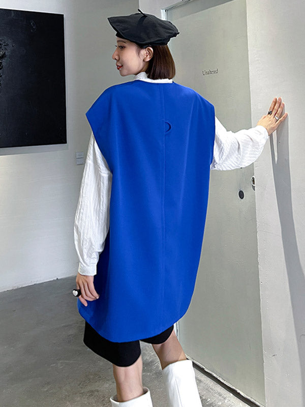 Simple Asymmetric V-Neck Sleeveless Vest Outerwear