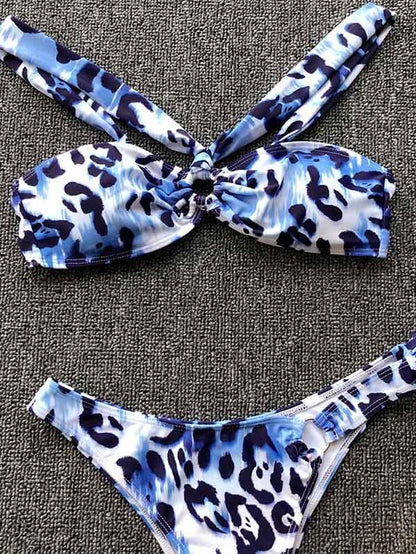 Blue Leopard Knot Bikini Set