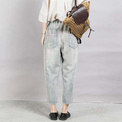 Casual Printing And Dyeing Frayed Jeans