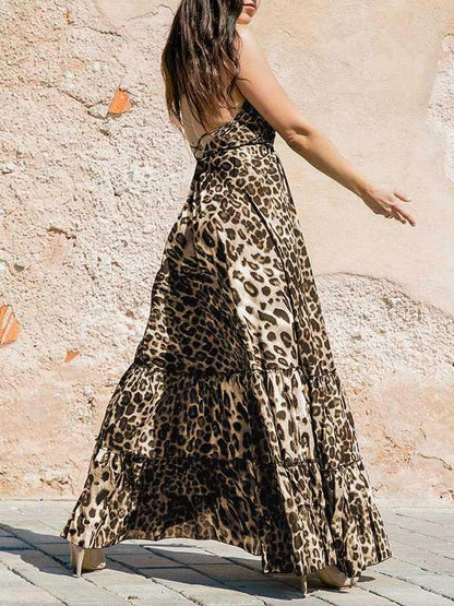 Leopard Halterneck Backless Dress