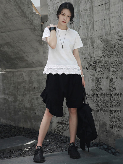Original Solid Color Falbala Asymmetric Irregularity Shorts