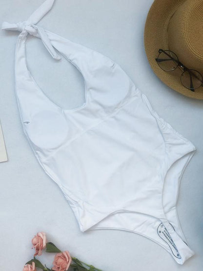 Halter-neck Backless Plain Bikinis Swimwear