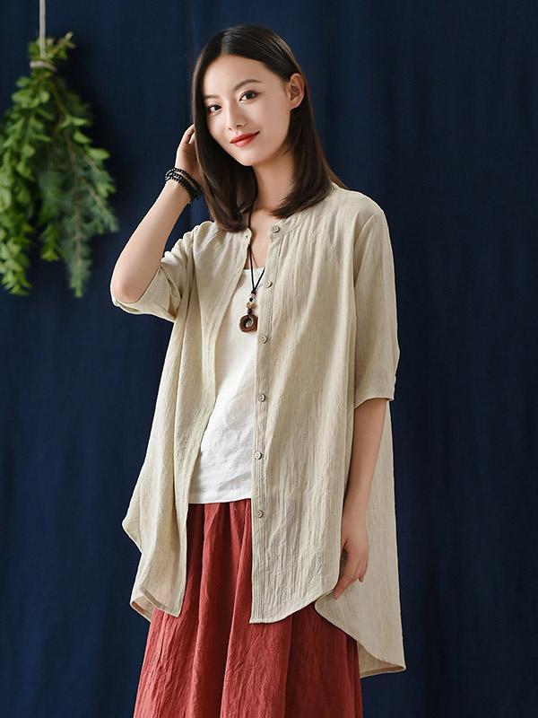 Vintage Irregularity Solid Blouses&Shirts Tops