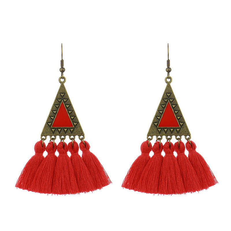 Fringed red earrings