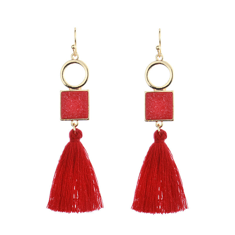 Fringed red earrings
