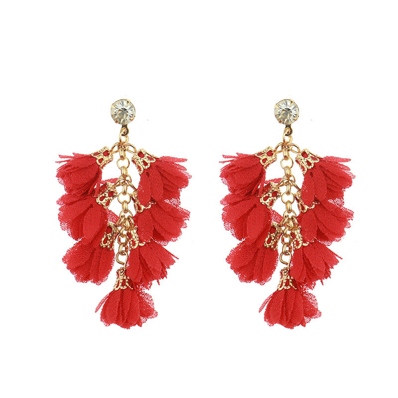 Fringed red earrings