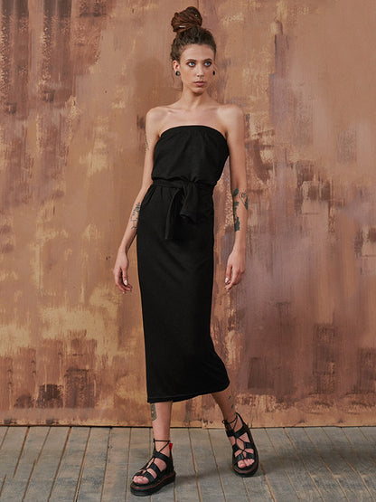 Casual Solid Color Off-The-Shoulder Long Sleeves Midi Dress