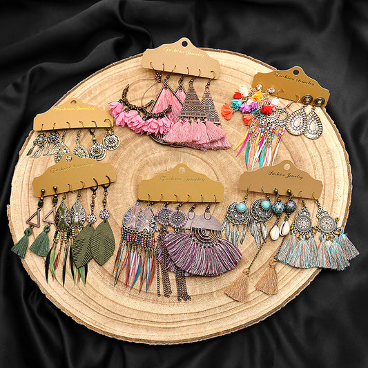 Bohemian tassel flower earrings