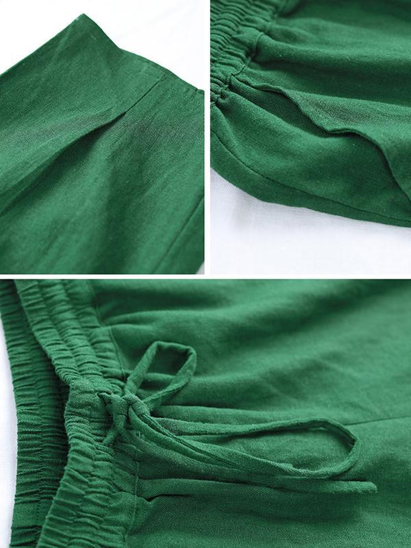 Elastic Waist Ramie Solid Plus Size Pants