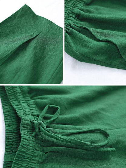Elastic Waist Ramie Solid Plus Size Pants