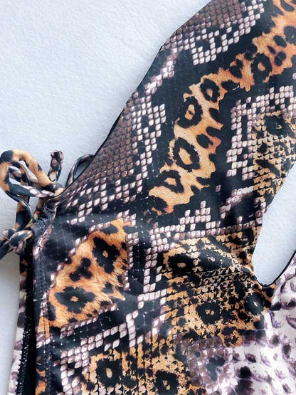 Snakeskin Halter-neck Backless One Piece Swimsuit