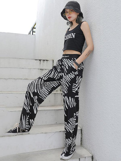 Elastic Waist Design Printed Wide Leg Pants