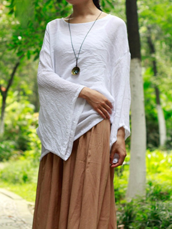 LOOSE SOLID COTTON VINTAGE BLOUSES