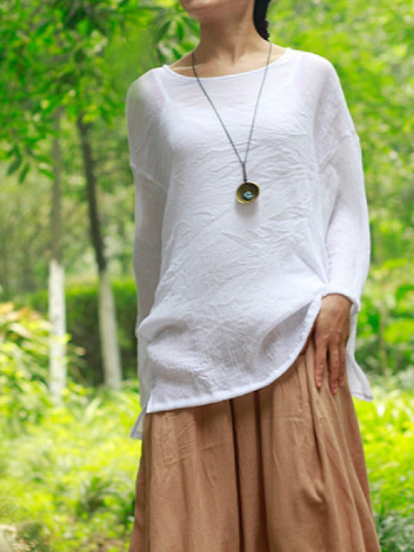 LOOSE SOLID COTTON VINTAGE BLOUSES