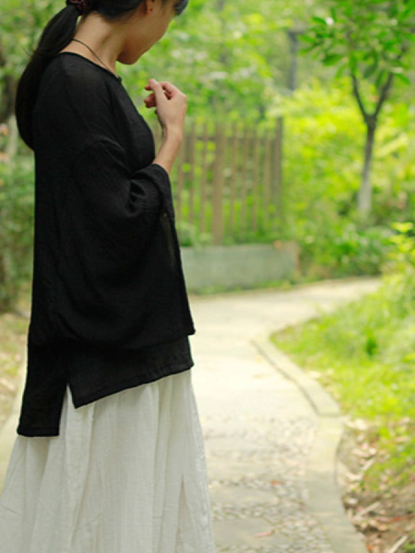 LOOSE SOLID COTTON VINTAGE BLOUSES