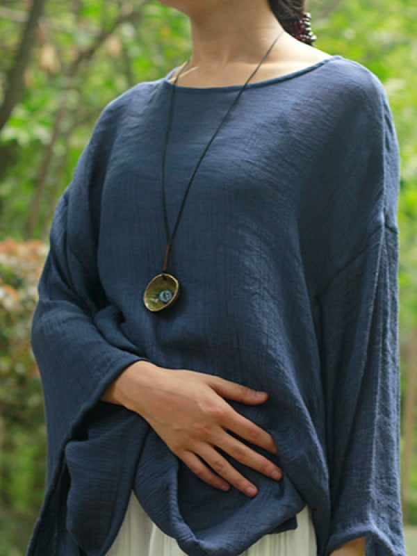 LOOSE SOLID COTTON VINTAGE BLOUSES