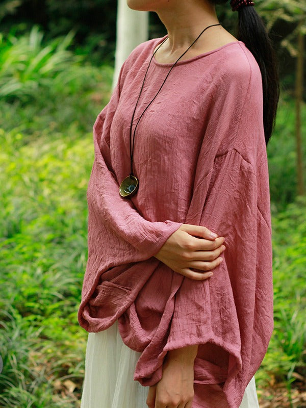 LOOSE SOLID COTTON VINTAGE BLOUSES