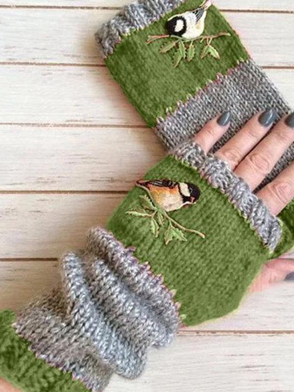 Knitting Embroidered Half Finger Gloves Accessories